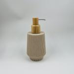 Wooden Pump Head Sand Stone Bath Accessories Sets with Round Shape and Ribbed