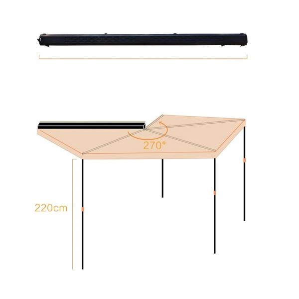 Premier 200X250 270 Degree Truck Awning for Jeep Wrangler Aluminium Shell and