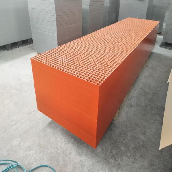 Buy cheap Orange color grating of mesh size 40x40 of height 50mm, panel size 1007x4040mm, concave surface. Perfect for water plant walkway or corridor from wholesalers