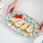 Green Floral Ceramic Diner Set Plate Under Glazed Technique Christmas Gift For