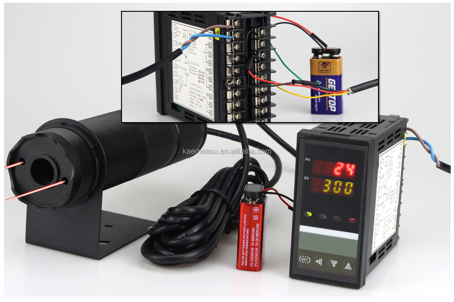 kaemeasu Temperature Transmitter 4~20mA Output Laser Pyrometer Temp Sensor -50~600℃