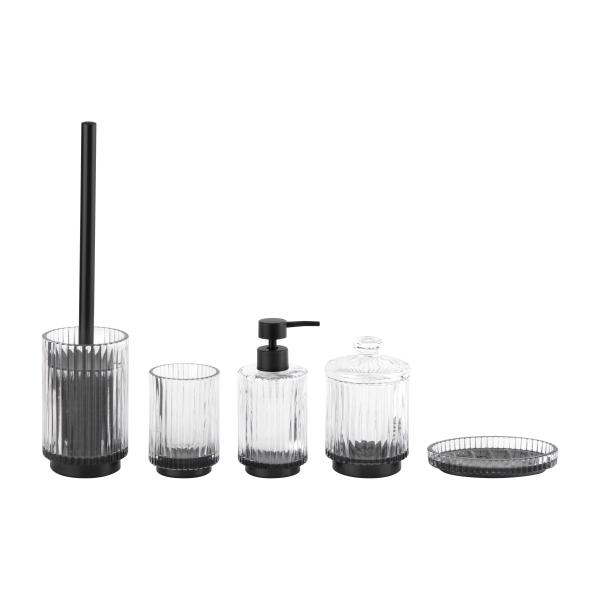 Buy cheap Vertical Stripes Glass Modern Bath Accessories Set Clear Cotton Ball Jar BSCI from wholesalers