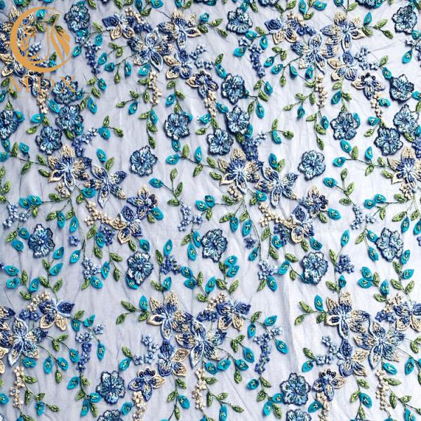 Buy cheap African Multi Colors 3D Flower Applique Fabric Beaded 13.72m Roll from wholesalers