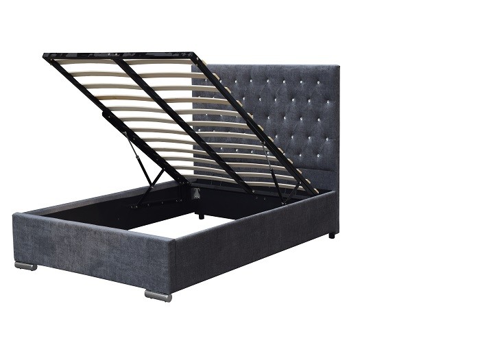 SF822 Upholstered Bed Frame LED Plywood Double Size Bed Frame With Gas Lift