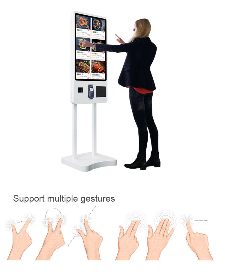 Android Win 10 32 Inch Restaurant Touch Screen Self Ordering Kiosk With Thermal Printer NFC card reader
