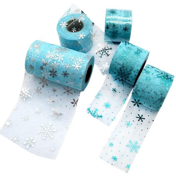 Buy cheap Blue Snowflake Pattern Polyester Organza Tulle Rolls Fabric 15.2cm from wholesalers
