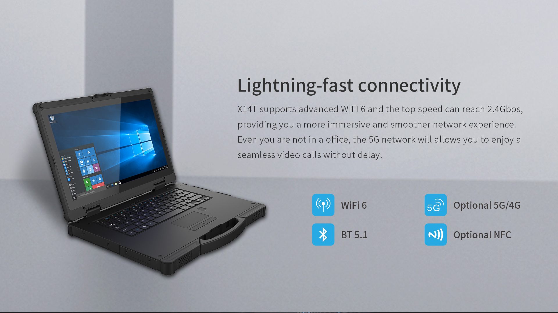 Rugged Feature IP65 Certified 14inch Win10/11 Intel Core i7 5G NFC 700nit Display Laptop