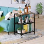 Wood And Stainless Steel Moveable Rolling Small Microwave Cart Trolley For