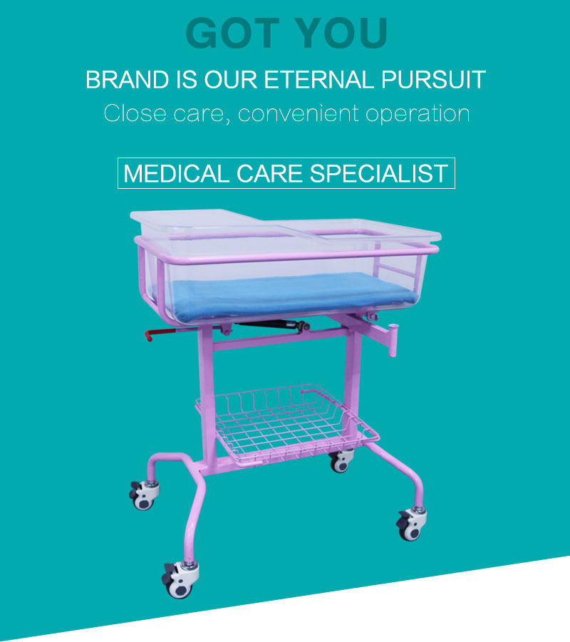 Casters Single Function Metal Baby Medical Bed Plastic Newborn Pediatric Bed Manual Babies Children Hospital Crib