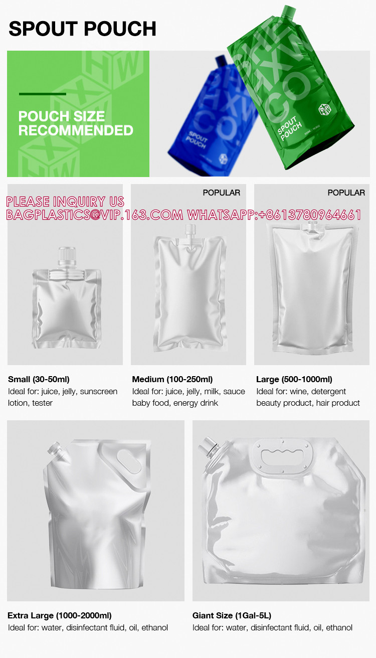 Custom Printing Spouted Aluminum Foil 1L 2L 2.5L 5L Kangen Water Liquid Refill Pouch Drinks Juice Packaging