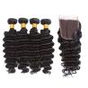 Buy cheap 12A Grade Deep Wave Virgin Human Hair Bundles 95-100g With Closure Custom from wholesalers