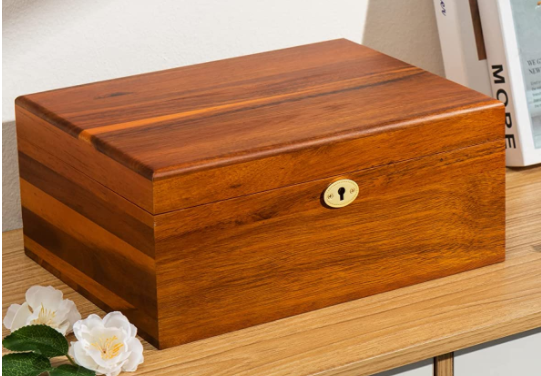 Large Premium Wooden Box Smooth stash Box with Hinged Lid Wooden Box with Lock and Key