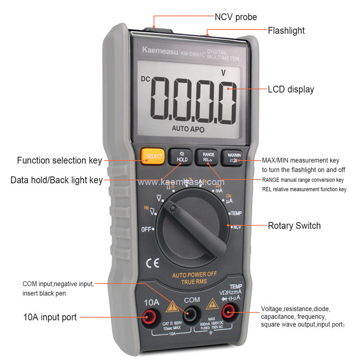 Kaemeasu 01C LCD Display Avometer Digital Multimeter AC DC Voltage True RMS Testing