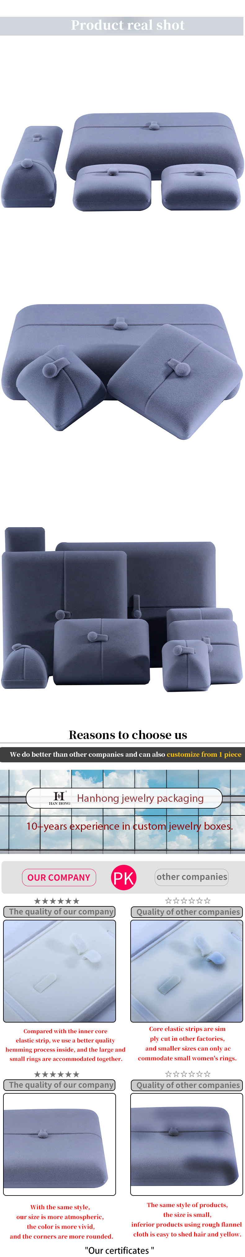 Flat Open Grey Soft Velvet Jewelry Storage Box Package With Button Closure