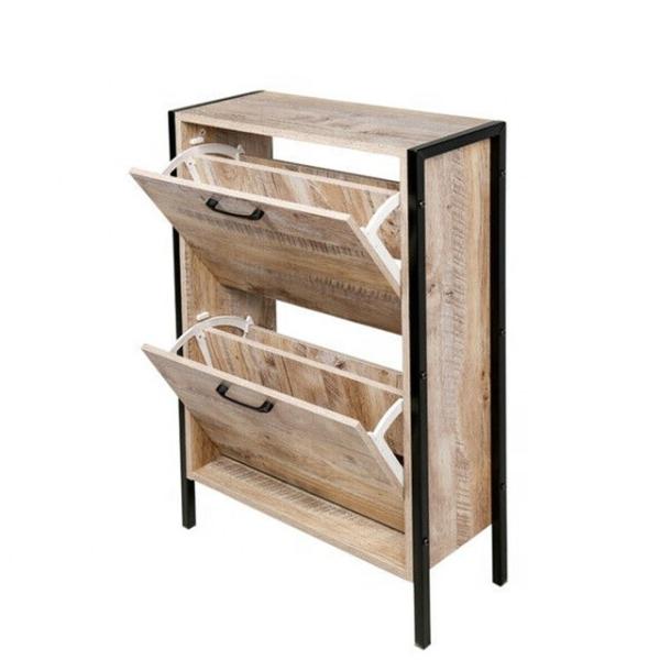 Buy cheap Industrial Metal wood Narrow Shoe Cabinet Entryway Shoe Rack For Home 2 Tiers from wholesalers