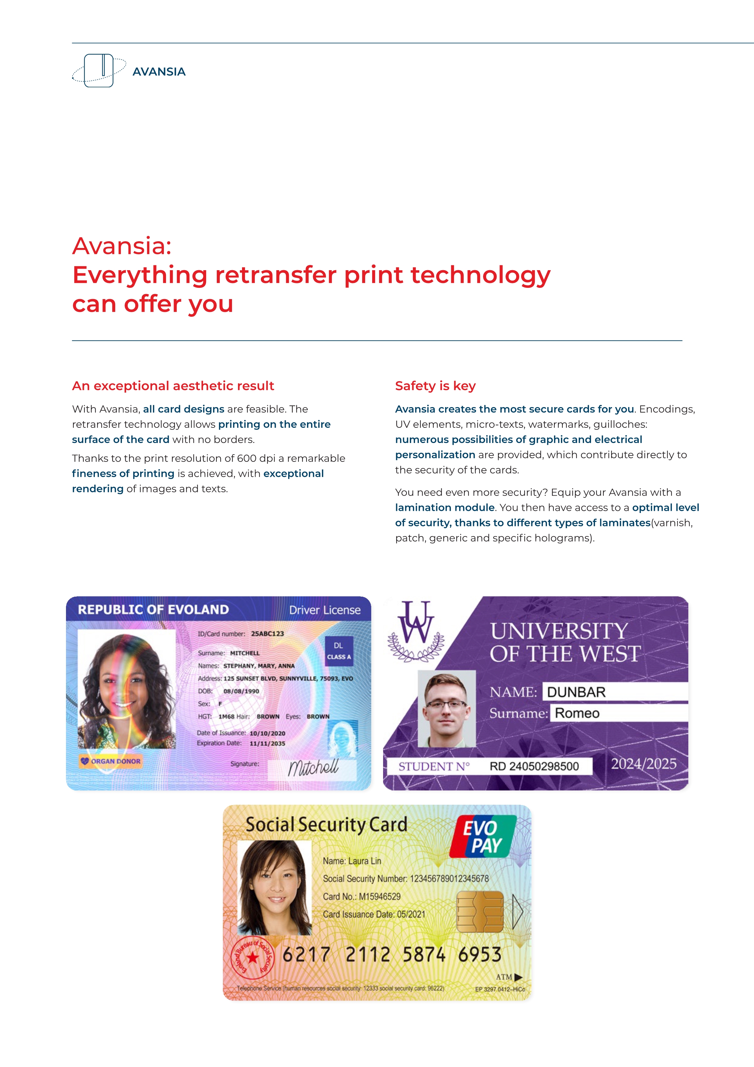 Evolis Avansia Dual-Sided Retransfer ID Printer 600dpi USB Interface 250 Cards Capacity