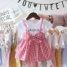 Buy cheap Black White Plaid Children'S Dress Clothing Round Neck Short Sleeve Dress With Bowknot from wholesalers
