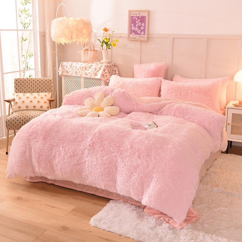 All-groups Rainbow Color Fur Velvet Fluffy Plush Soft Bedding Sheet Set for Kids Girl