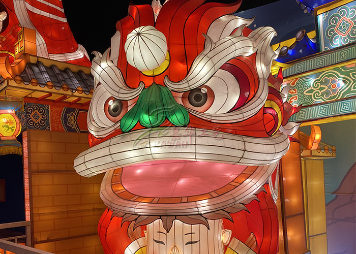Workers Sculpt Vivid Figures Colorful Real Red Chinese Lantern For Enlarged Playgrounds