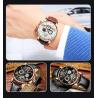 Buy cheap KINYUED J017-3 Gold Case Black Dial Leather Strap Complete Calendar Skeleton Waterproof relogio masculino Watches from wholesalers