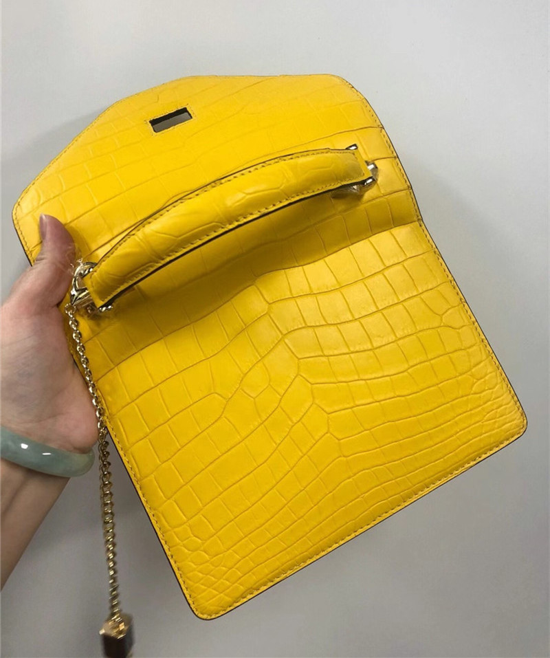 Authentic Crocodile Belly Skin Women Small Orange Purse Lady Chain Handbag Genuine Alligator Leather Female Shoulder Bag