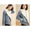 Buy cheap Sherpa Lining Ladies Trucker Jacket Light Wash Cotton Drop Sleeves Lapel Denim from wholesalers