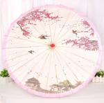 Ancient Chinese Style Oiled Paper Umbrella 42cm Radius 60cm Length Wooden Gourd
