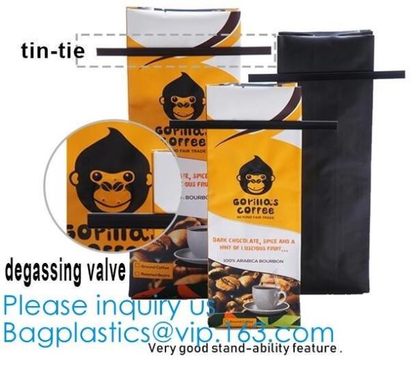 BRC Standard Qual Seal Kraft Paper Bags With Tin Tie Coffee Bags Plastic Valve