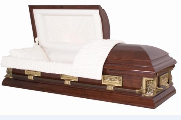Buy cheap Almond Crepe Wooden Caskets SWC07 Equips Metal Casket Corner Nice Shape from wholesalers