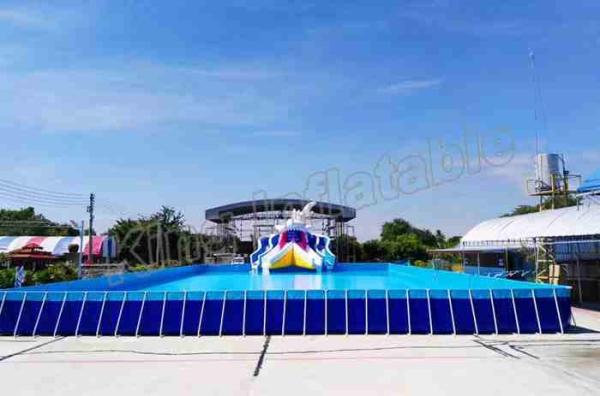 Quality Commercial Inflatable Water Slide Park 0.9mm PVC Tarpaulin Blow Up Water Park with above ground pool for sale