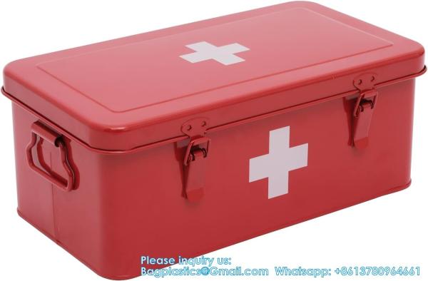 Buy cheap First Aid Medicine Box, First Aid Kit Supplies Bin, Metal Medicine Storage Tin, First Aid Empty Box With Safety Lock from wholesalers