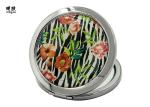 Round Shaped Enamel Small Compact Mirror Silver Color Epoxy Design