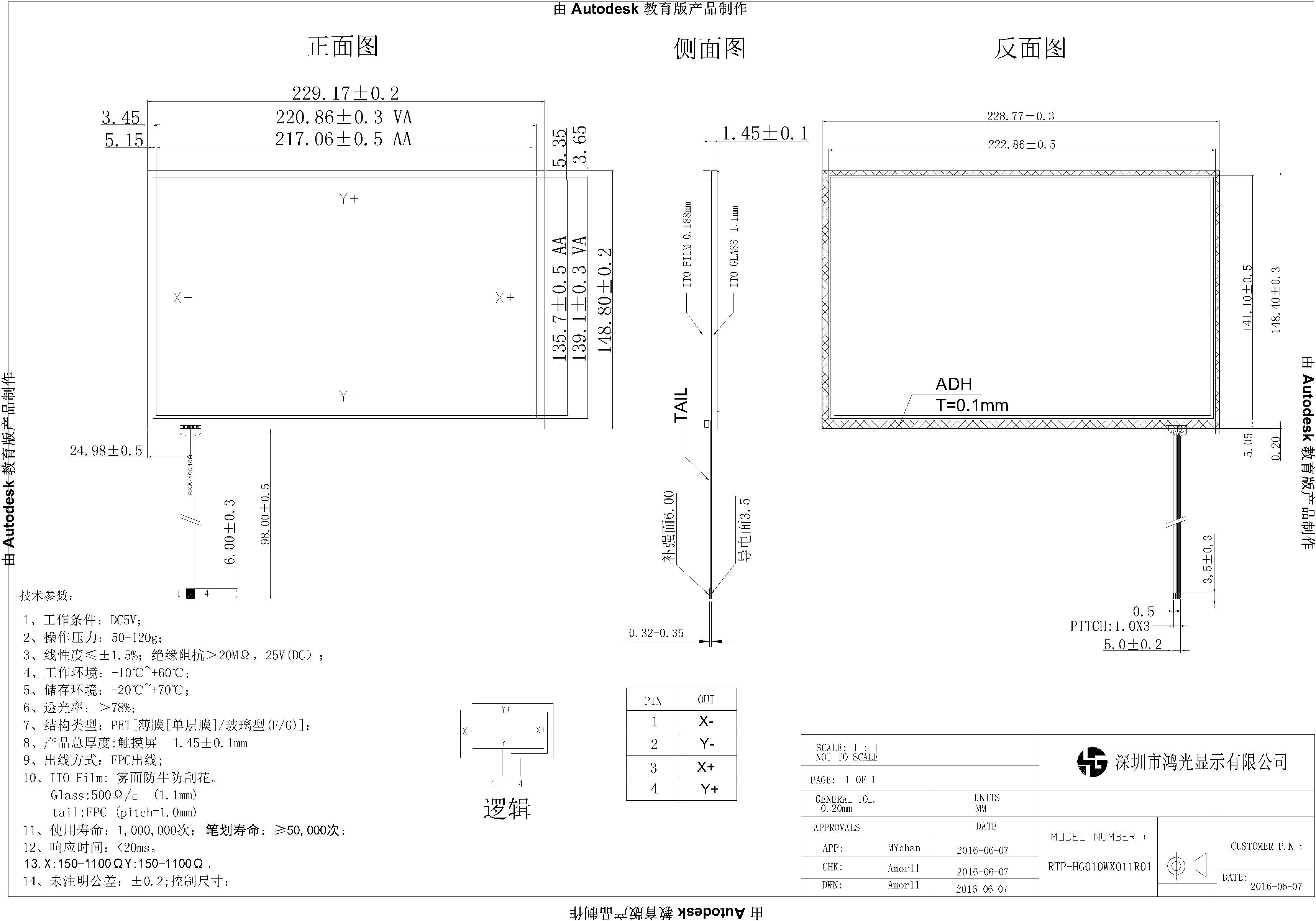 1.1mm ITO Glass TFT LCD Touch Screen 1280x800 / 1920x1200 Display