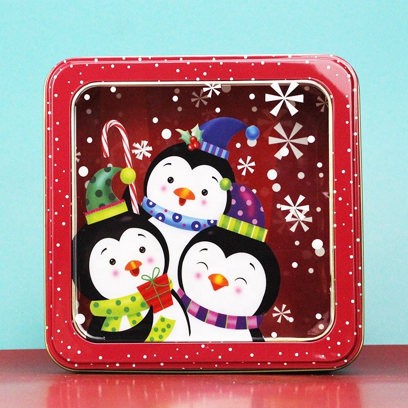 Wholesale Popcorn Tins Square Tin Box with PVC Window Printed Holiday Boston Tins