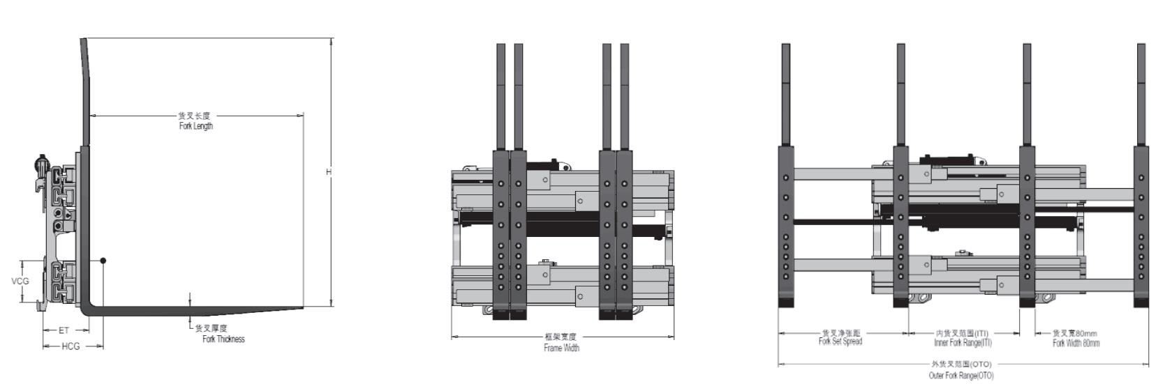 2.5ton Forklift Clamp Attachment Single Double Pallet Handler 1100mm