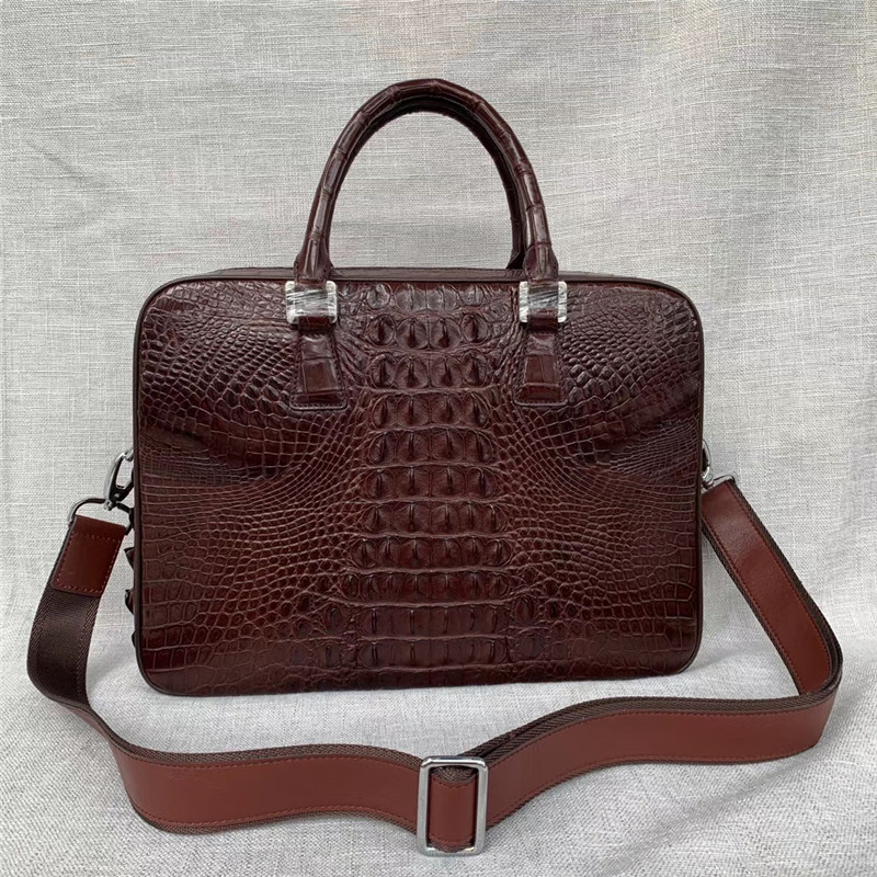 Exotic Real Crocodile Skin Zipper Closure Businessmen Laptop Briefcase Shoulder Bag Genuine Alligator Leather Male Purse