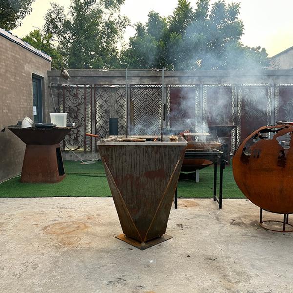 Buy cheap Multi Size Square Wood / charcoal Fuel Corten Steel BBQ Grill For Outdoor Cooking Easy To Clean from wholesalers
