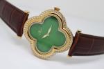 Flower Shape Jade Watch Stainless Steel Case With Diamond On Bezel