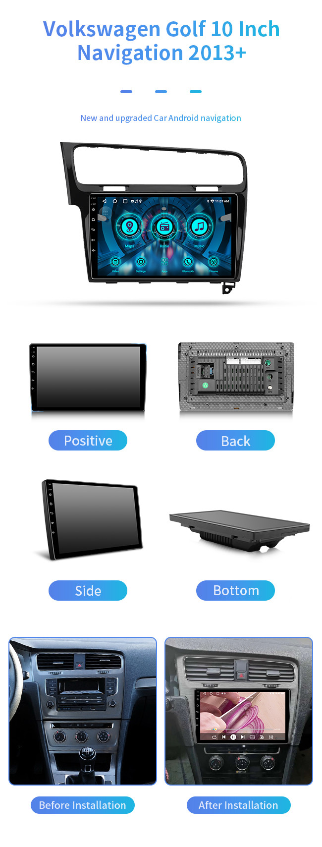 4-Core For Volkswagen Golf 2013+ BT Music BT Call Bluetooth Car Navigation