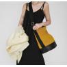 Buy cheap Stitching Linen Shoulder Bag 29cm 34cm Yellow Leather Bucket Bag from wholesalers