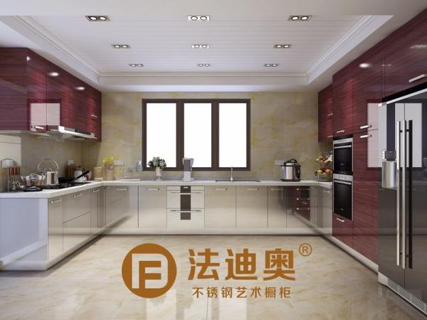 Buy cheap Fadior U-Shaped Stainless Steel Kitchen Cabinet WIth Crystal Wood Grain And Original Stainless Steel Color from wholesalers