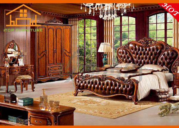 Buy cheap Classic italian provincial Made in china french High quality leather Solid Beech bedroom furniture set suite from wholesalers