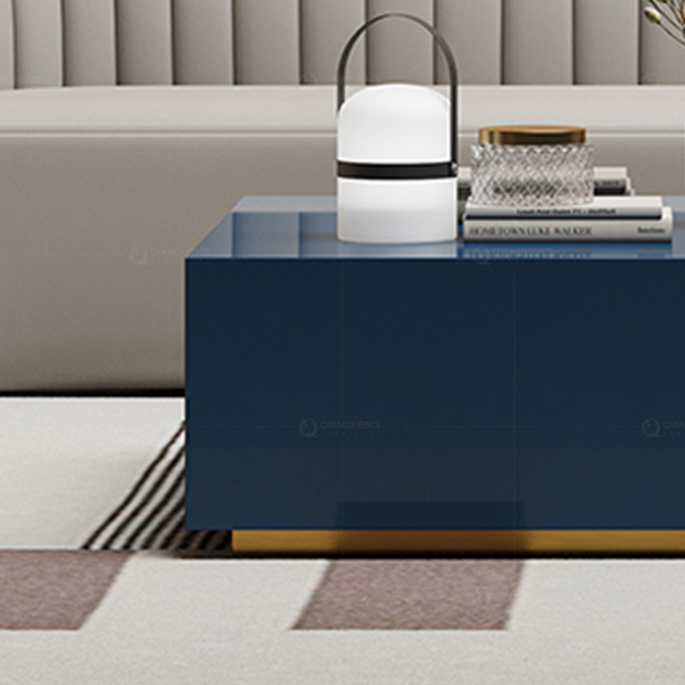 Fancy Blue Rectangle SS Coffee Table Stone Top For Outdoor