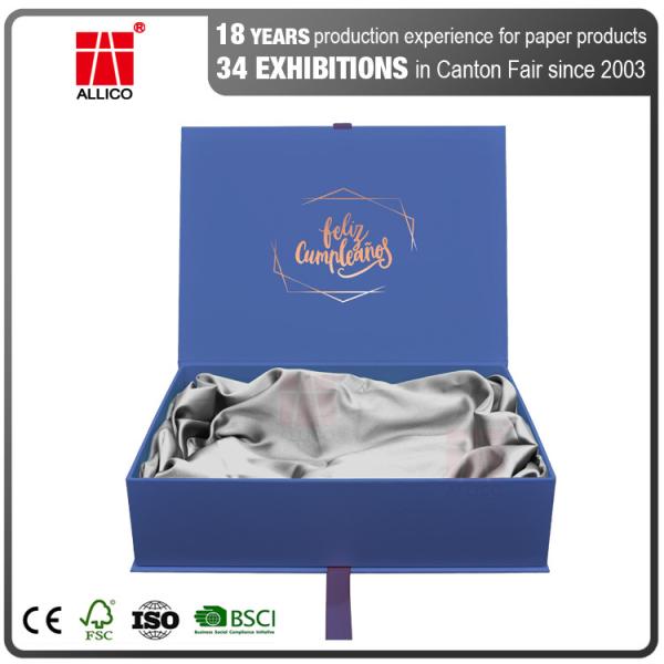 Buy cheap Blue Gold Foil Logo Hair Extension Packaging Boxes Ribbon Closure from wholesalers