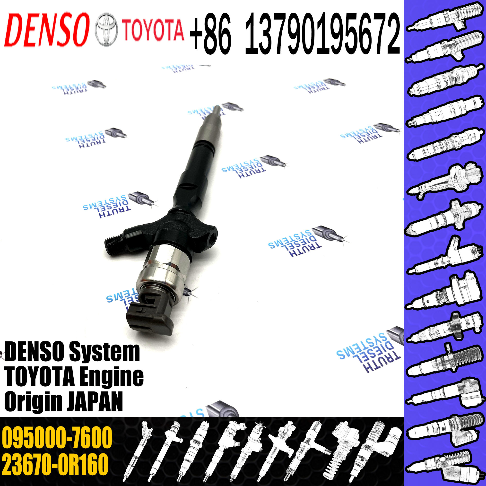 injector nozzle 23670-0R160 095000-7600 injector for Toyota 2AD-FTV Avensis common rail injector