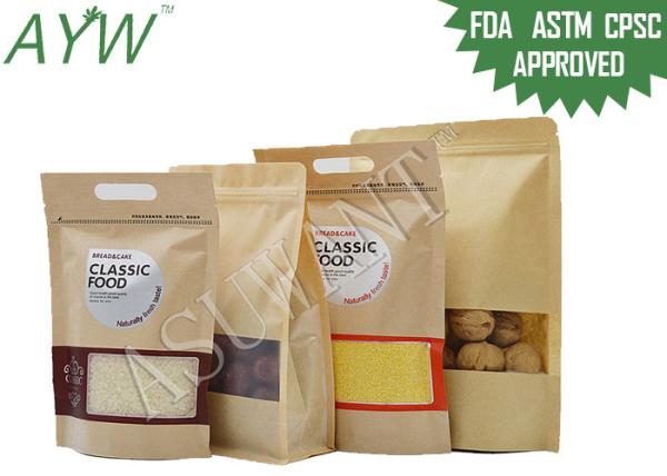 Multiple Uses Waterproof Kraft Paper Zipper Bags Customized Size For Walnuts /