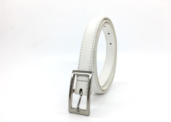 Buy cheap Womens Faux Leather Skinny Belts White Color For Dresses Rectangular Metal Pin Buckle from wholesalers