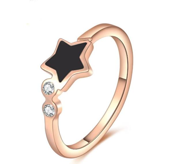 Buy cheap Black Shell Finger Ring Star Shape Design Rose Golden Ring for Girs Stainless Steel Diamond Ring from wholesalers