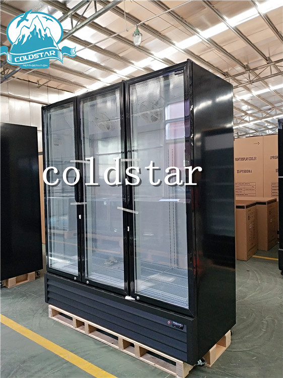 1500L Glass Door Fan Cooling Commercial Upright Showcase Fridge Supermarket Vertical Freezer