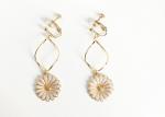 Painless Metal Daisy Long Pendant Charm Earring Clips 14K Rose Gold For Wedding